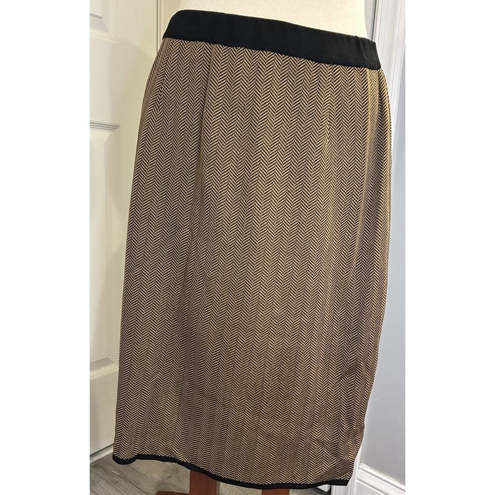 Y2K Exclusively Misook Pencil Skirt XL Brown Black Herringbone Elastic Waist